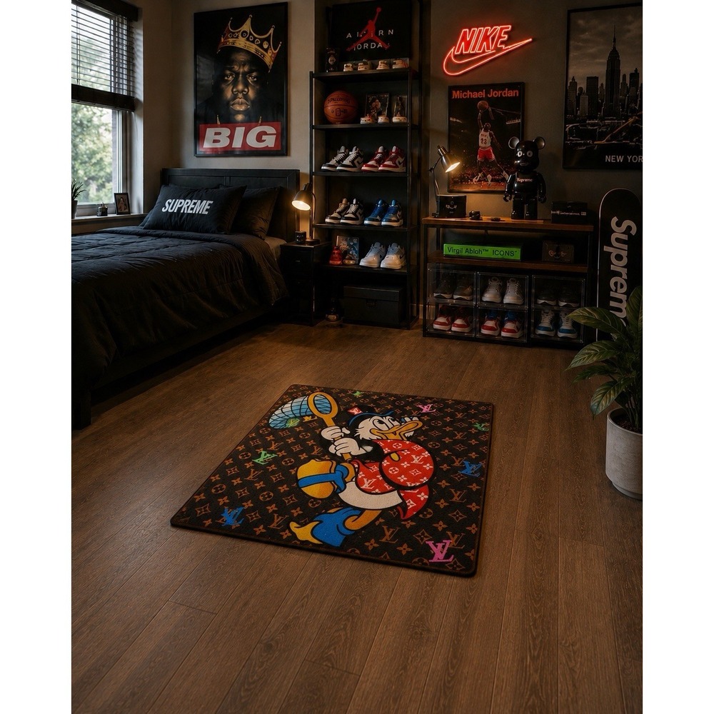 Designer Style Monogram Accent Rug Streetwear Hype Room‎ Decor Carpet Wall Art